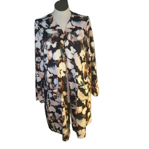 Nina Leonard Women's 2X Petite Longline Duster Cardigan Abstract Spot Multicolor